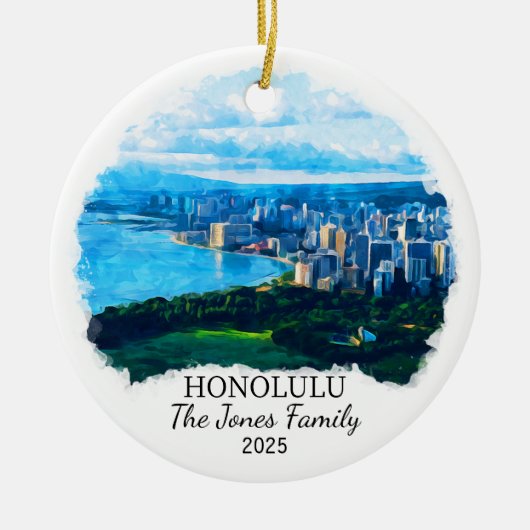 Gepersonaliseerde Honolulu Ornament, Hawaii Gift Keramisch Ornament (Voorkant)
