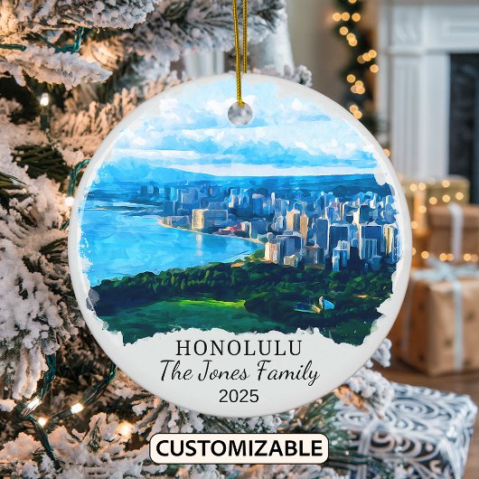 Gepersonaliseerde Honolulu Ornament, Hawaii Gift Keramisch Ornament