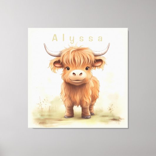 Gepersonaliseerde hoogland koe kinderkamer kunst canvas afdruk (Voorkant)