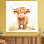 Gepersonaliseerde hoogland koe kinderkamer kunst canvas afdruk (Insitu (Woonkamer))