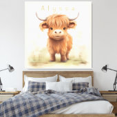 Gepersonaliseerde hoogland koe kinderkamer kunst canvas afdruk (Insitu (Slaapkamer))