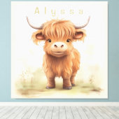 Gepersonaliseerde hoogland koe kinderkamer kunst canvas afdruk (Insitu (Houten vloer))