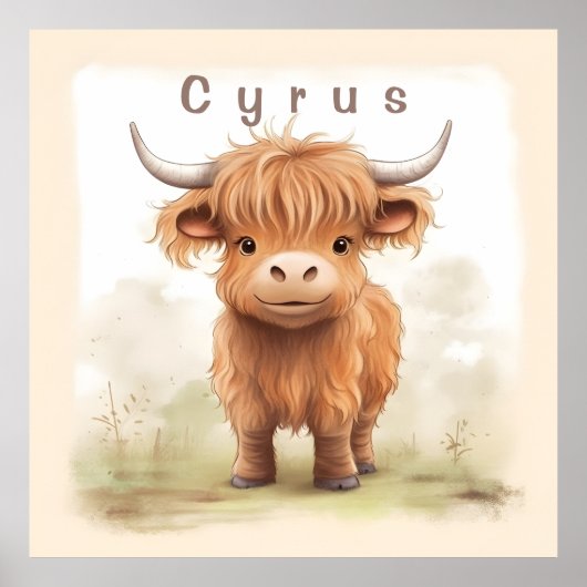 Gepersonaliseerde hoogland koe kinderkamer kunst poster (Voorkant)