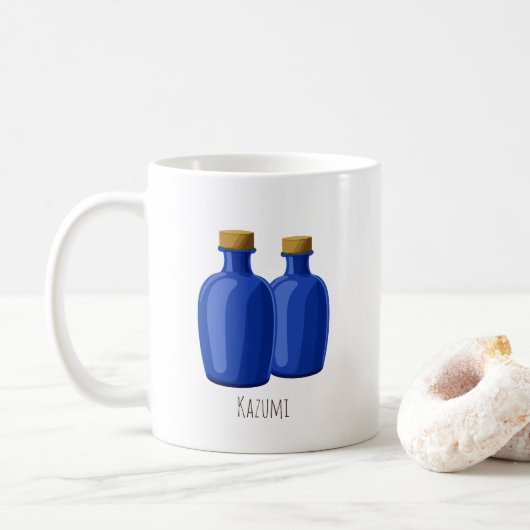 Gepersonaliseerde Ho'oponopono & blauwe flessen Koffiemok (Met donut)