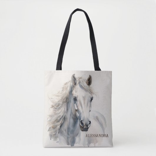 Gepersonaliseerde Horse Canvas tas Custom Naam Equ (Voorkant)