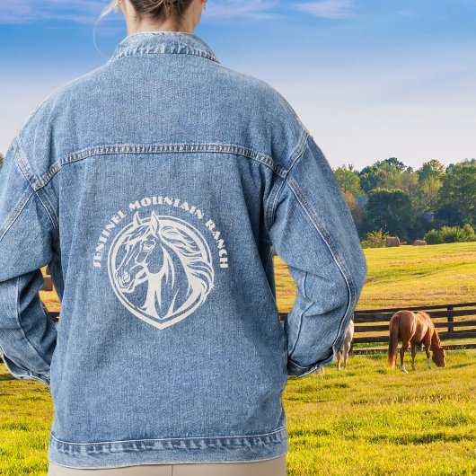 Gepersonaliseerde Horse Ranch Boerderij naam Logo Denim Jacket