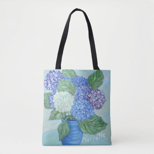 Gepersonaliseerde hortensia in vaas tote bag (Voorkant)