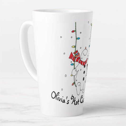 Gepersonaliseerde Hot Cocoa Mok Swinging Snowman (Linkerhoek)