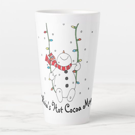 Gepersonaliseerde Hot Cocoa Mok Swinging Snowman (Voorkant)