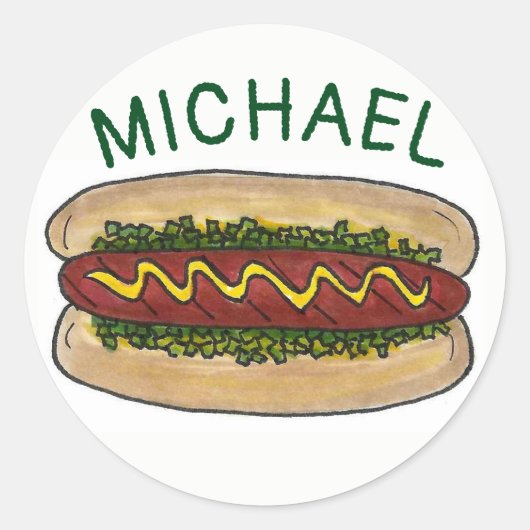Gepersonaliseerde hot Dog met Relish Mustard Junk  Ronde Sticker (Voorkant)