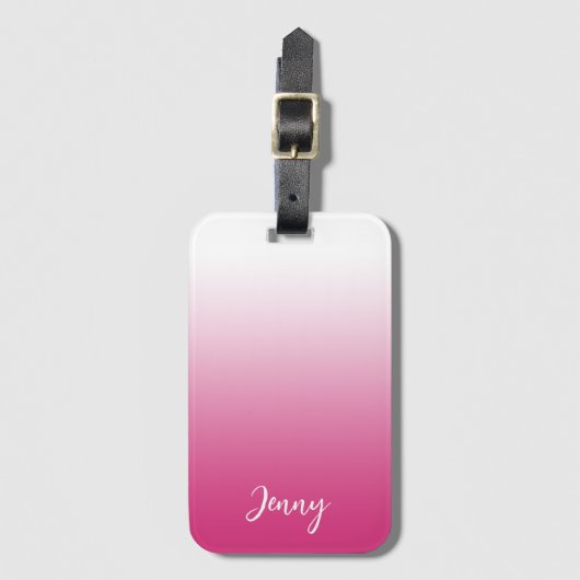 Gepersonaliseerde Hot Fuchsia Pink en White gradië Bagagelabel (Voorkant (verticaal))