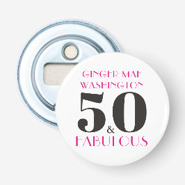 Gepersonaliseerde Hot Pink 50 en fantastische verj Button Flesopener