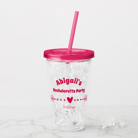 Gepersonaliseerde Hot Pink Bachelorette / Bridal P Acryl Drinkbeker (Achterkant ijs)