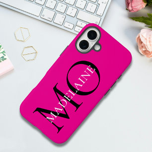 Gepersonaliseerde Hot Pink Bold Monogram Initialen iPhone 16 Plus Hoesje