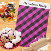 Gepersonaliseerde Hot Pink Buffalo Plaid Check Pat Theedoek