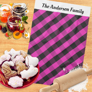 Gepersonaliseerde Hot Pink Buffalo Plaid Check Pat Theedoek