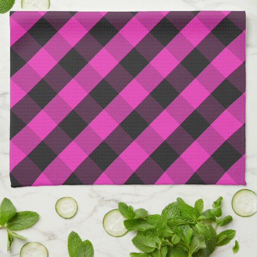 Gepersonaliseerde Hot Pink Buffalo Plaid Check Pat Theedoek (Gevouwen)