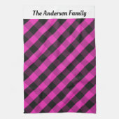 Gepersonaliseerde Hot Pink Buffalo Plaid Check Pat Theedoek (Verticaal)