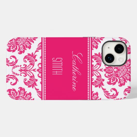 Gepersonaliseerde Hot PInk Damask Case-Mate iPhone Case (Achterkant (horizontaal))