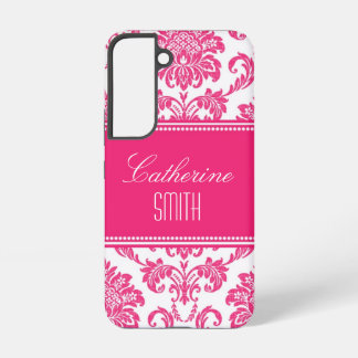 Gepersonaliseerde Hot PInk Damask Samsung Galaxy Hoesje