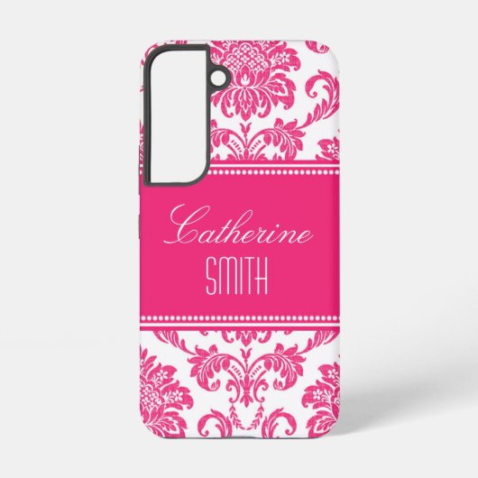 Gepersonaliseerde Hot PInk Damask Samsung Galaxy Hoesje (Achterkant)