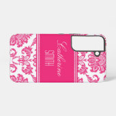 Gepersonaliseerde Hot PInk Damask Samsung Galaxy Hoesje (Achterkant horizontaal)