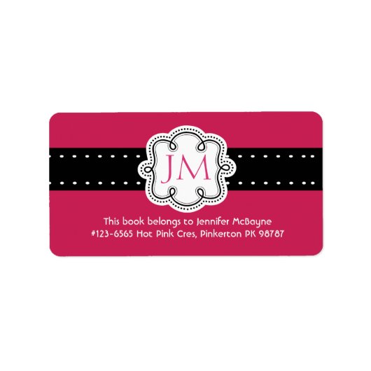 Gepersonaliseerde Hot Pink Dames Initialen Bookpla Etiket (Voorkant)