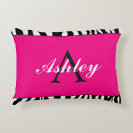 Gepersonaliseerde Hot Pink en Zebra Accent Kussen