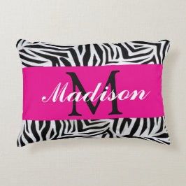 Gepersonaliseerde Hot Pink en Zebra Accent Kussen