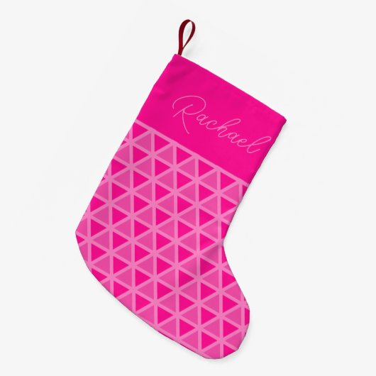 Gepersonaliseerde Hot Pink Geometric Kleine Kerstsok (Voorkant (Hangend))