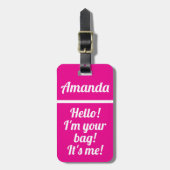 Gepersonaliseerde Hot Pink Girly Funny Bagagelabel (Voorkant verticaal)