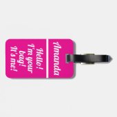 Gepersonaliseerde Hot Pink Girly Funny Bagagelabel (Achterkant horizontaal)
