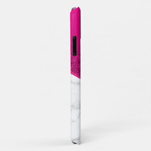 Gepersonaliseerde Hot Pink Glitter - Wit Marmeren  Case-Mate iPhone Case (Achterkant/rechts)
