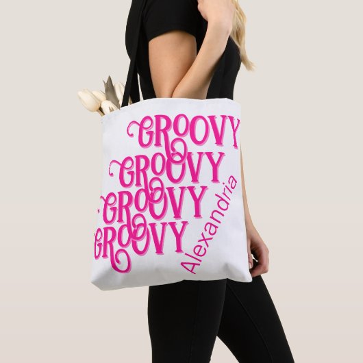 Gepersonaliseerde Hot Pink Groovy Tote Bag (Dichtbij)