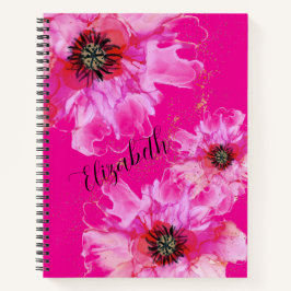 Gepersonaliseerde hot pink met delicate bloemen notitieboek