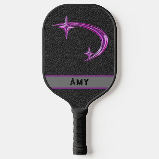 Gepersonaliseerde Hot Pink Metallic Star Pickleball Paddle (Voorkant)