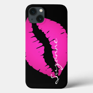 Gepersonaliseerde Hot Pink Ombre Lippenstift Zwart Case-Mate iPhone Case