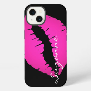 Gepersonaliseerde Hot Pink Ombre Lippenstift Zwart iPhone 13 Hoesje