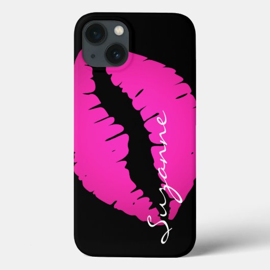 Gepersonaliseerde Hot Pink Ombre Lipstick - zwart Case-Mate iPhone Case (Achterkant)