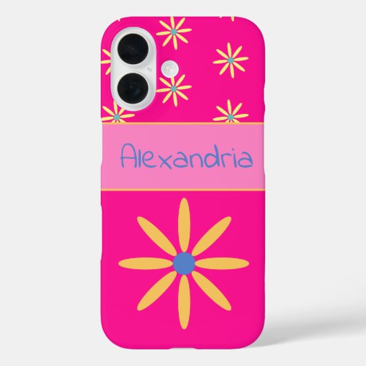 Gepersonaliseerde Hot Pink Retro Bloem Case-Mate iPhone Case (Achterkant)