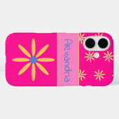 Gepersonaliseerde Hot Pink Retro Bloem Case-Mate iPhone Case (Achterkant (horizontaal))