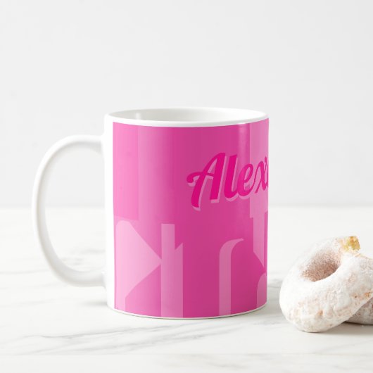 Gepersonaliseerde Hot Pink Retro Koffiemok (Met donut)