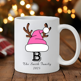 Gepersonaliseerde Hot Pink Santa Hat Monogram Kers Koffiemok
