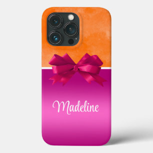 Gepersonaliseerde Hot Pink & Sinaasappel met Bow Case-Mate iPhone Case