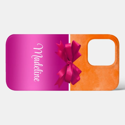 Gepersonaliseerde Hot Pink & Sinaasappel met Bow Case-Mate iPhone Case (Achterkant (horizontaal))