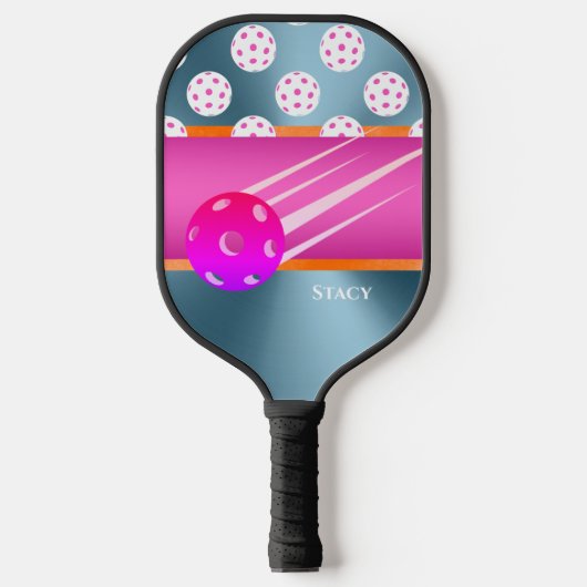 Gepersonaliseerde Hot Pink & Sinaasappel met Metal Pickleball Paddle (Voorkant)