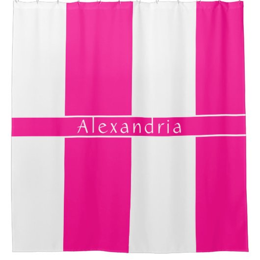 Gepersonaliseerde Hot Pink Striped Douchegordijn (Voorkant)