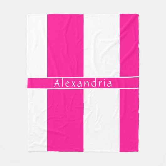 Gepersonaliseerde Hot Pink Stripes Fleece Deken (Voorkant)