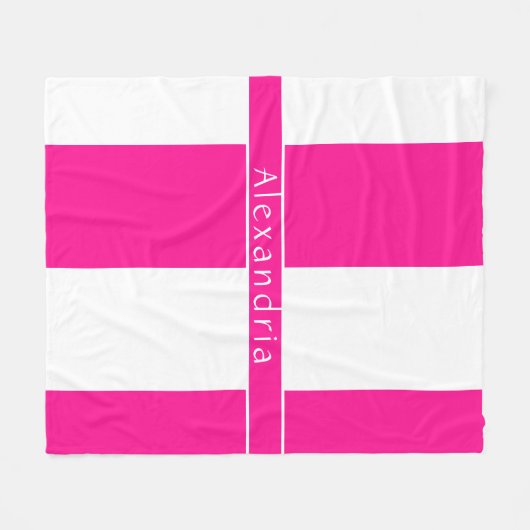Gepersonaliseerde Hot Pink Stripes Fleece Deken (Voorkant (Horizontaal))