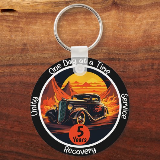 Gepersonaliseerde  Hot Rod Sobriety Chip Sleutelhanger (Voorkant)